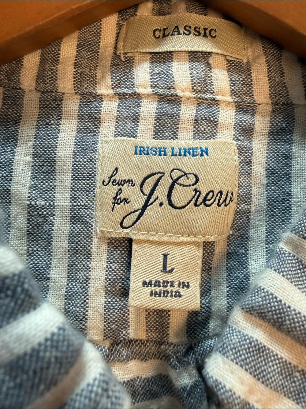 J.Crew Irish linen shirt men’s LARGE blue stripe Baird McNutt button up classic